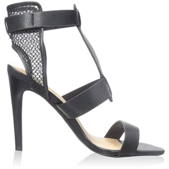 Black Mesh Genuine Leather High Heel Sandal - Picture 7 of 8